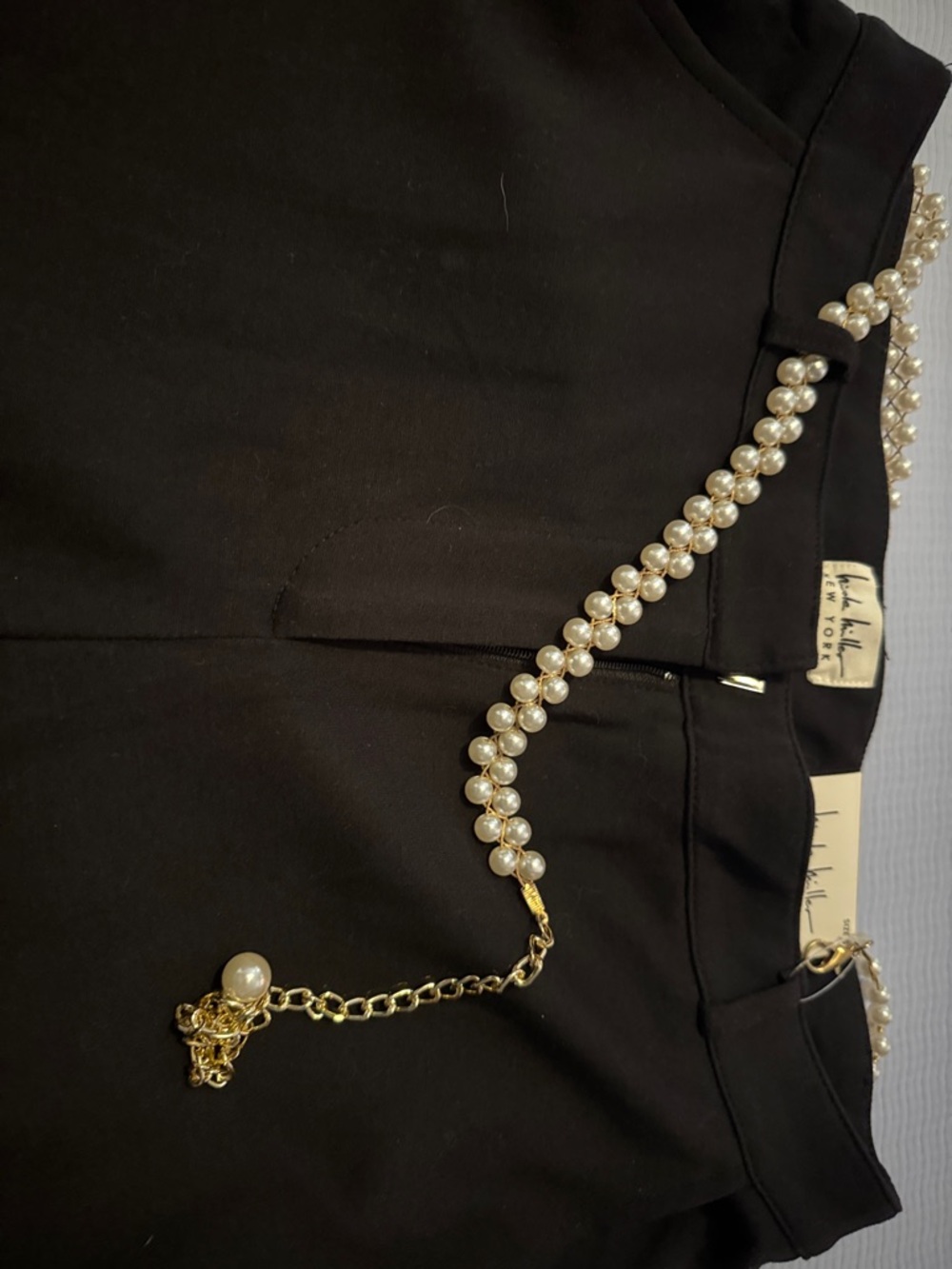 Nicole Miller Black Tailored Trousers with Pearl Chain Accent - Picture 3 of 8